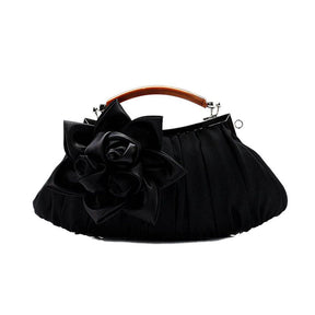 Womens Silk Flowers Evening Bags Clutch-Black