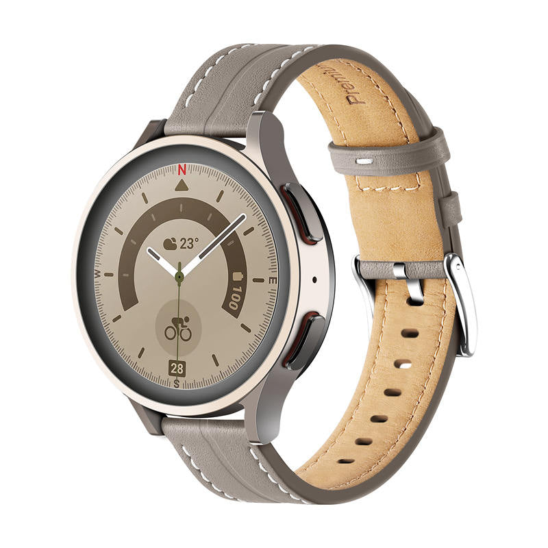 Genuine Leather Watchband Groove for Galaxy Watch 42mm/Samsung Gear S3-NebulaAsh