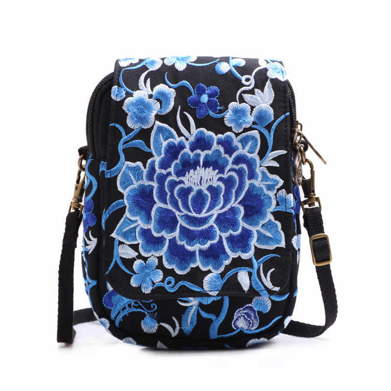 Embroidered Cute Mini Crossbody Bag for Women Small Cell-phone Pouch Coin Purse-B