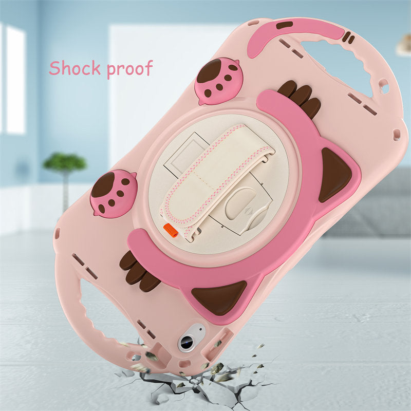 Cat Tablet Case For iPad 10th Rugged with Shoulder Strap-Pink