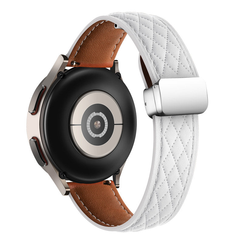 22mm Classic Leather Band Silver Folding Buckle for Samsung Huawei Watch-White