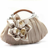 Womens Silk Flowers Evening Bags Clutch-Apricot