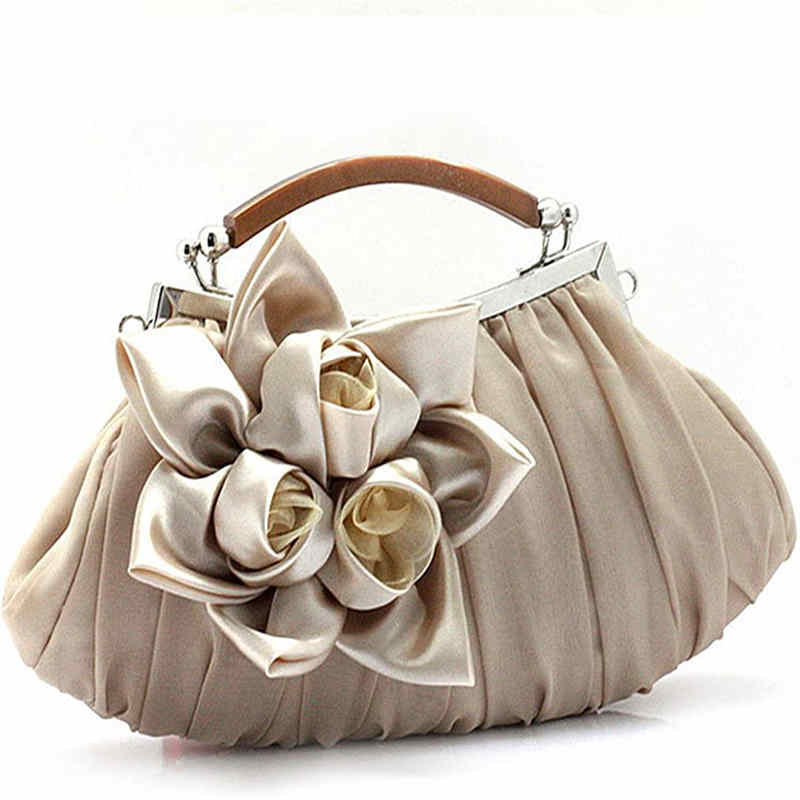 Womens Silk Flowers Evening Bags Clutch-Apricot