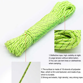 4mm Fluorescent Reflective Guyline Tent Rope Camping Cord Paracord 10m