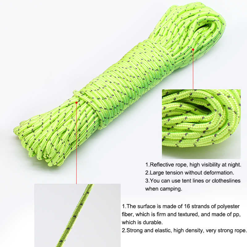 4mm Fluorescent Reflective Guyline Tent Rope Camping Cord Paracord 10m