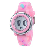 Girls Digital Sport Watches LED with 7 Colors Backlight 3D Butterfly Wristwatch-Pink