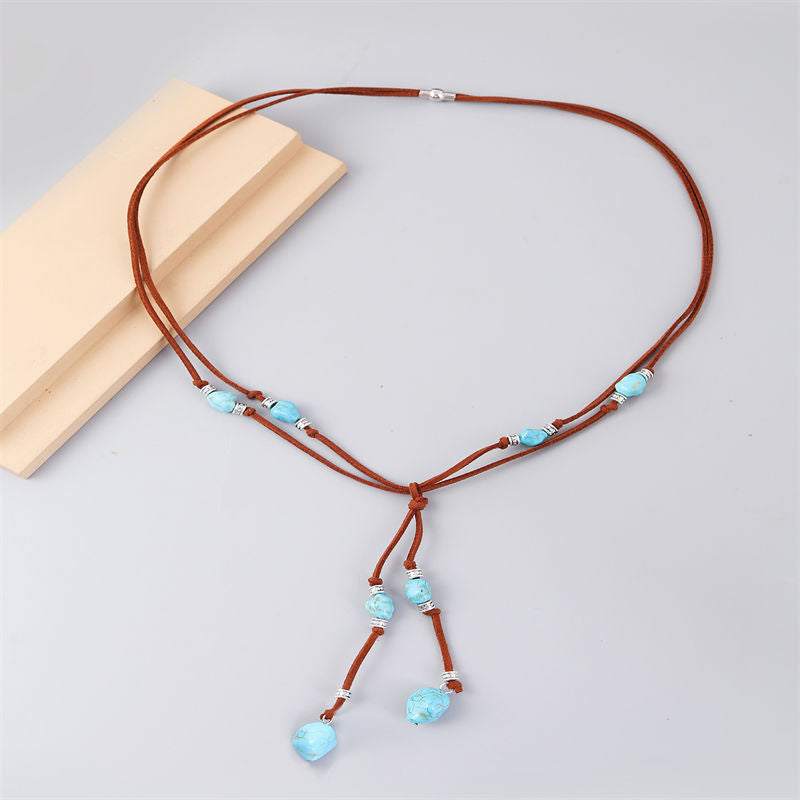 Turquoise Pendant Suede Necklace for Women-5