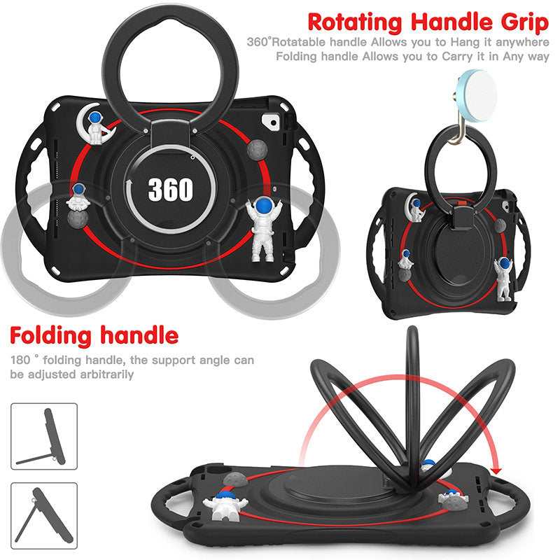 iPad Case Shockproof Case With Handle Stand Shoulder Strap for iPad 9.7 2018/2017/Pro9.7/Air2/Air-Black