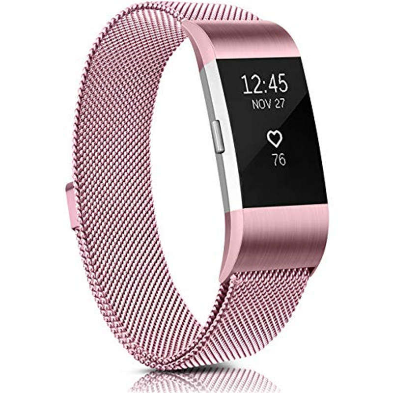 Stainless Steel Magnetic Strap For Fitbit Charge 2 Replacement Bracelets Milanese-Rose Pink