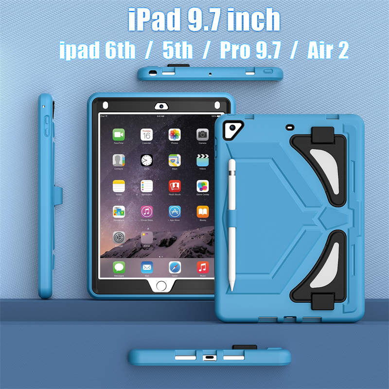Tablet Case Rugged with Kickstand for iPad 6th/5th Generation 2018/2017-LightBlue