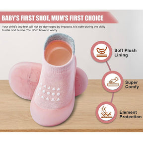 Baby Sock Shoes Soft Sole Non-Skid Slip On Sneakers First Walking-Pink