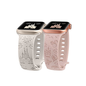 2 Pcs Cartoon Engraved Bands Silicone Castle Pattern for Apple Watch-1