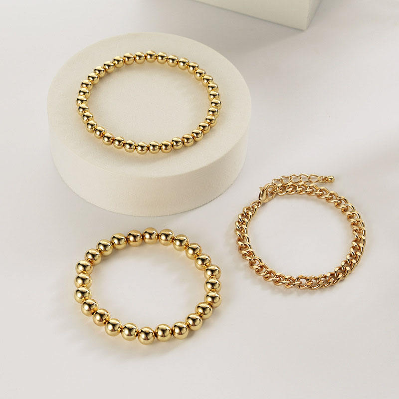 Gold Beaded Bracelets for Women Stackable Bead Ball Bracelets Set