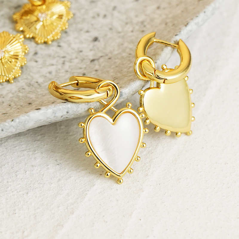 Pair of Heart-shaped Huggie Hoop Earrings-White