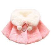 Girls Princess Faux Fur Wraps Shawl Flower Girls Bolero Princess Cape-Pink