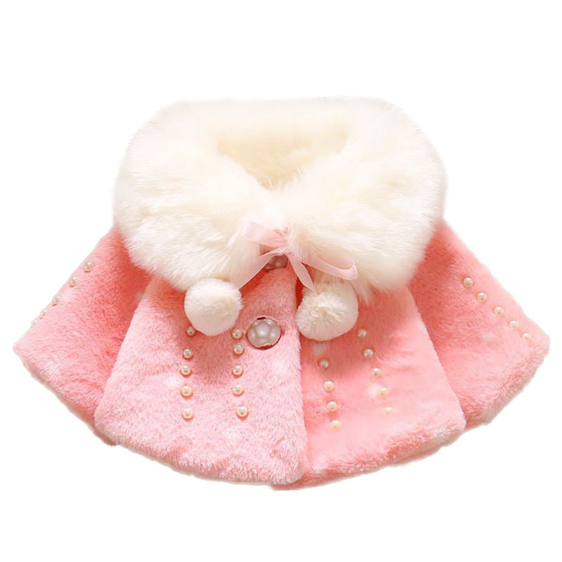 Girls Princess Faux Fur Wraps Shawl Flower Girls Bolero Princess Cape-Pink