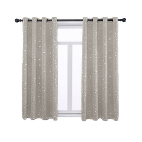 2 Panels Kids Blackout Curtains with Silver Star Print for Bedroom Living Room-Gray