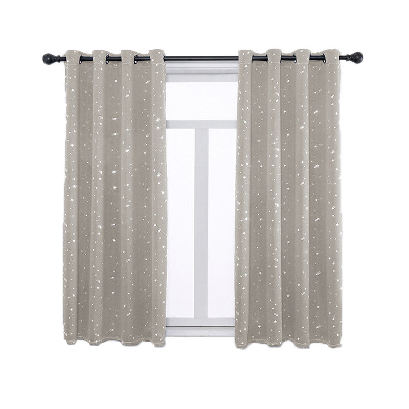 2 Panels Kids Blackout Curtains with Silver Star Print for Bedroom Living Room-Gray