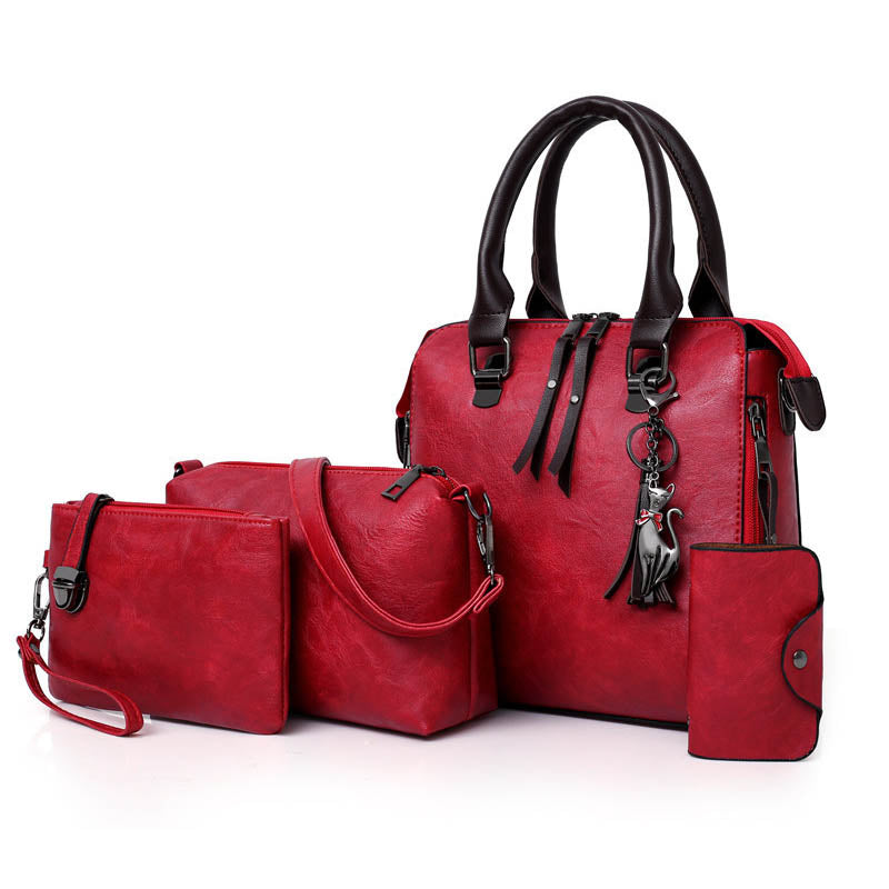 4pcs Women Fashion Handbags Purse Vintage Shoulder Bag-Red