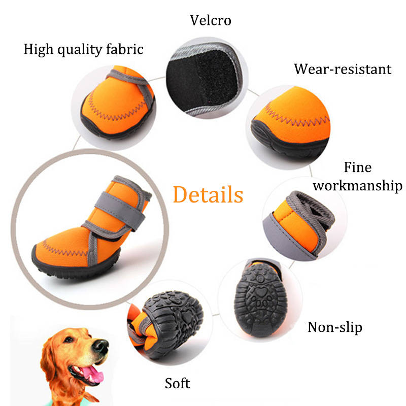 Fluorescent Dog Shoes Adjustable Straps Anti-Slip Sole Paw Protectors-RoseRed