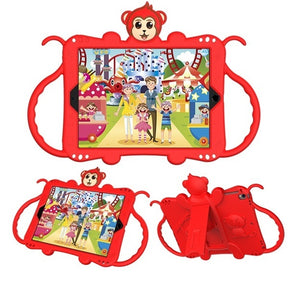 Monkey iPad Case Cartoon Kids Safe Anti-fall Protective Cover Bulit-in Kickstand With Pencil Holder For iPad 7 10.2inch 2019-Red