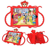 Monkey iPad Case Cartoon Kids Anti-fall Protective Cover Bulit-in Kickstand+Neck Strap With Pencil Holder For iPad 7 10.2inch 2019-Red