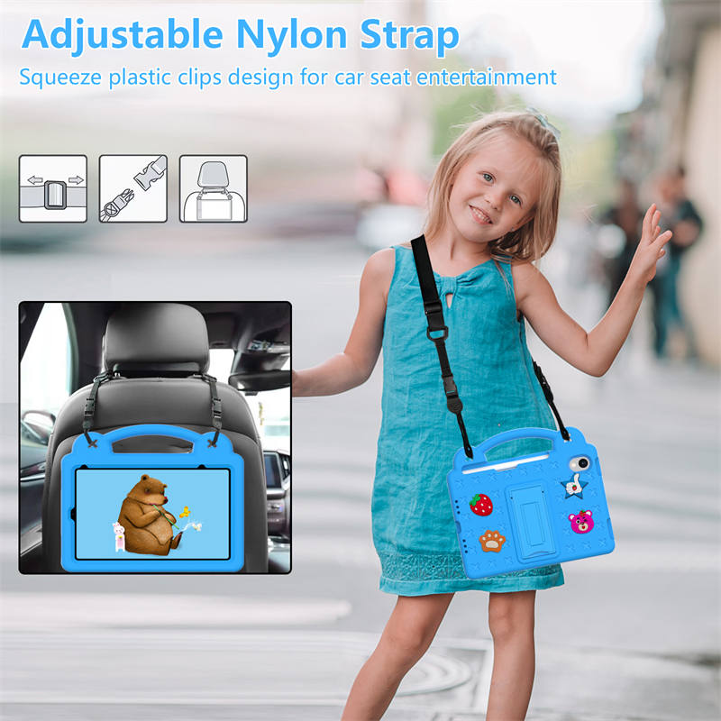 Strawberry iPad Mini 6 Case 8.3 Inch Shockproof Cover with Handle Band Shoulder Strap-SkyBlue