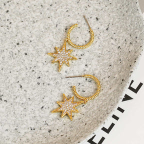 Pair of Cute Star Dangle Hoop Earrings for Women-Gold