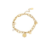 Gold Initial Bracelets for Women Letters Hexagon Pendant Chain-C