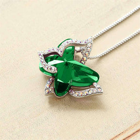 Butterfly Birthstone Crystal Pendant Necklace Gifts for Women Girls-Green