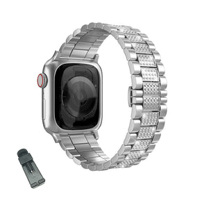 SZZ Bling Watch Band Business Stainless Steel Wristbands for Apple IWatch Series SE/1/2/3/4/5/6 For Women-Silver