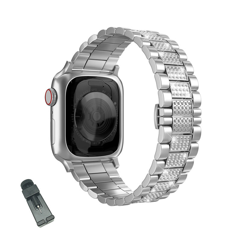 SZZ Bling Watch Band Business Stainless Steel Wristbands for Apple IWatch Series SE/1/2/3/4/5/6 For Women-Silver
