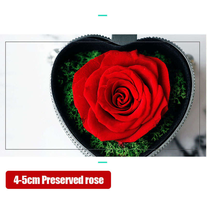 Preserved Flower Rose Heart Gift Box Valentines Day Gift for Her Wife-Silver/Red