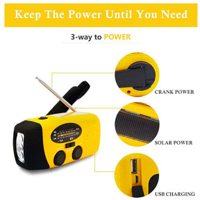 Weather Radio Hand Crank Self Powered Solar Emergency Radios With LED Flashlight-Yellow