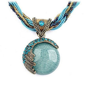 Vintage Bohemian Gemstone Pendant Necklace-Blue