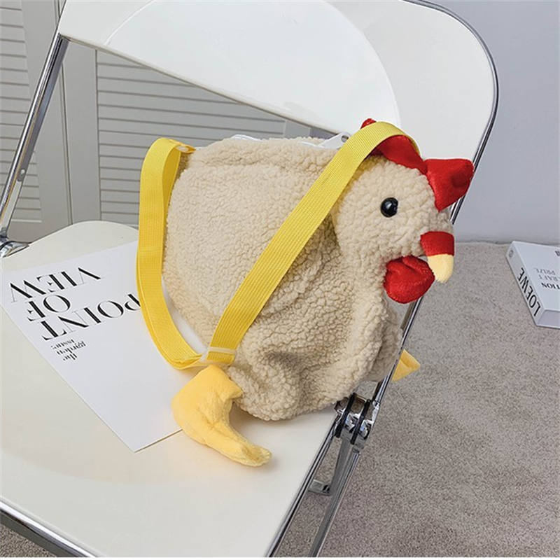 Cartoon Chicken Bag Plush Crossbody Bag For Girls Women-Khaki