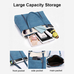Womens Canvas Shoulder Bag Simple High Capacity Totes for Work Travel-Purple Coffee