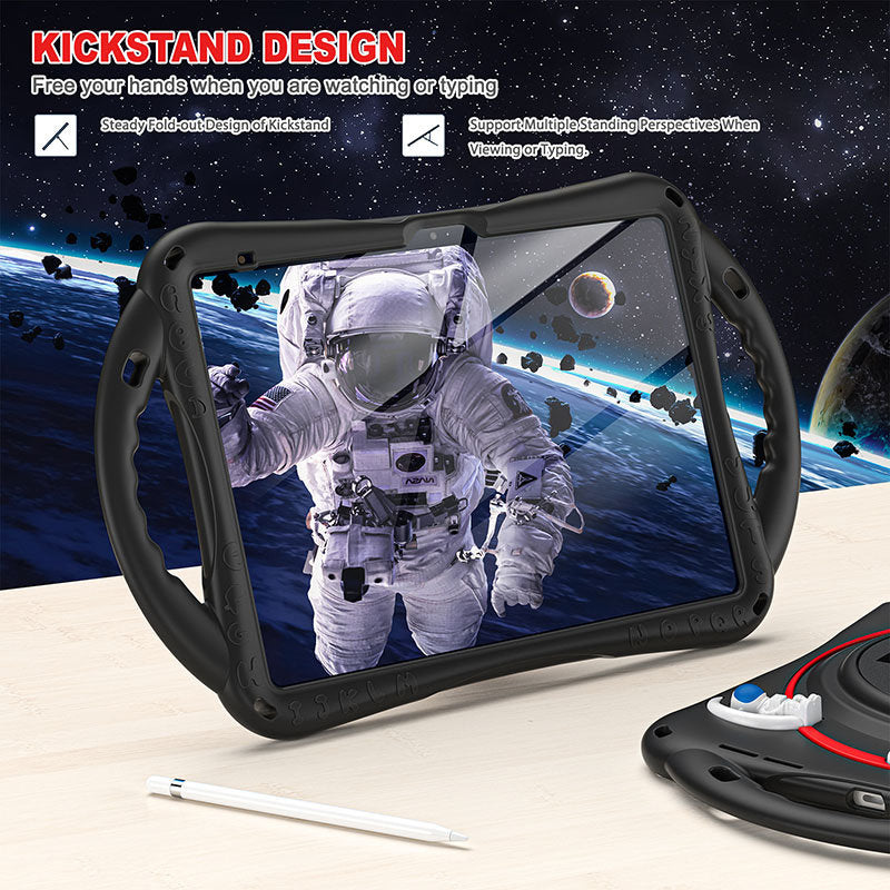iPad Case Rugged Case with Handle Stand Shoulder Strap for iPad 10th 10.9 Inch 2022-Black