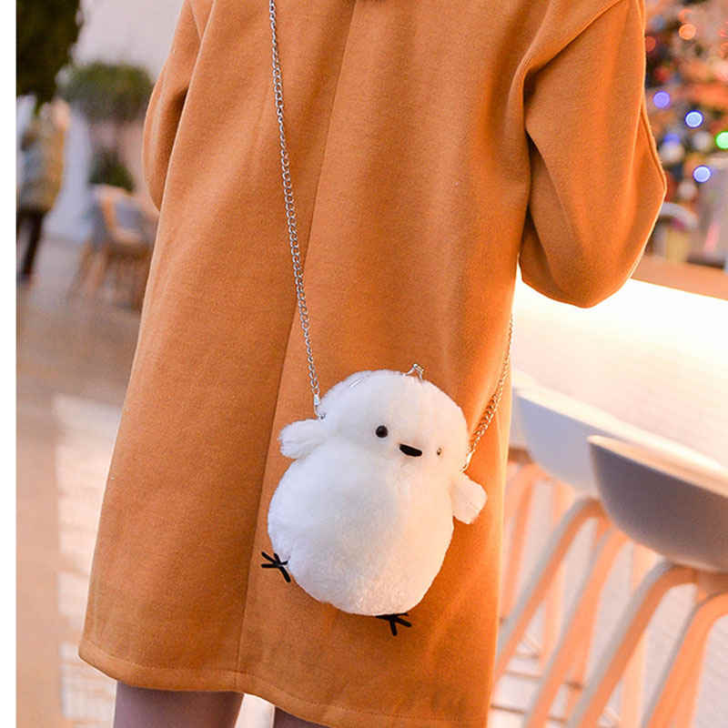 Women Cute Chick Plush Crossbody Bag Chic Small Cell Phone Wallet For Girls-White