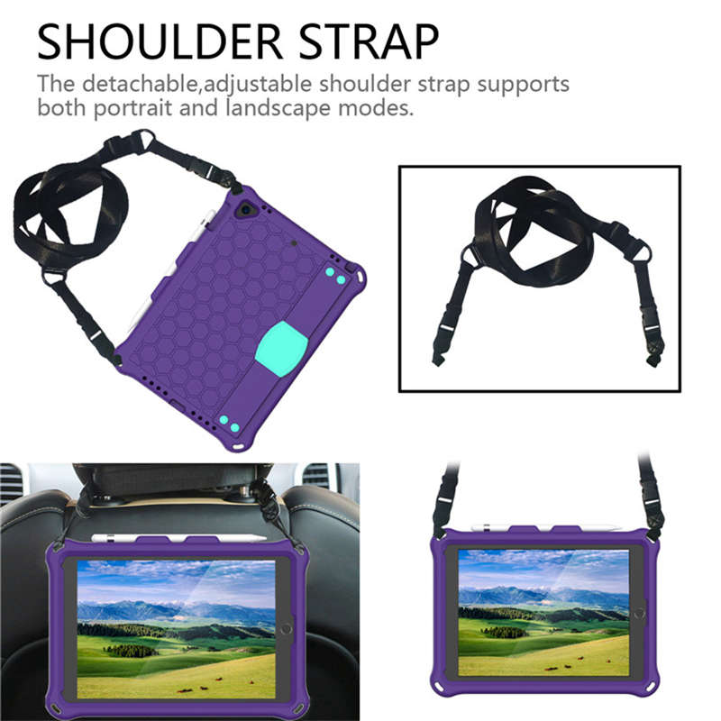 Hive iPad Case For iPad Pro/Air 10.5/iPad 10.2 Durable Stand Cover With Shoulder Strap-PurpleAqua
