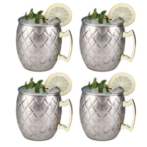 500ml Stainless Steel Moscow Mule Mugs Set of 4 Reticulate Cups-Silver