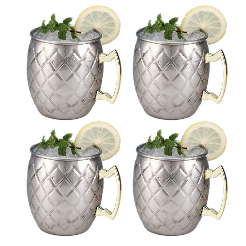 500ml Stainless Steel Moscow Mule Mugs Set of 4 Reticulate Cups-Silver