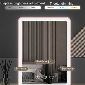 LED HD Makeup Mirror Rechargeable 3 Color Lighting Dimmable-Pink