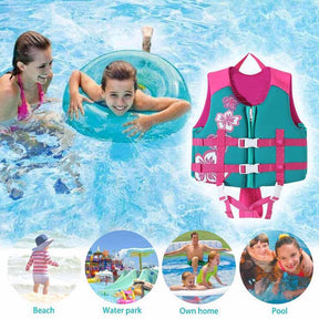 Kids Swim Vest Life Jacket Flotation Aid with Adjustable Safety Strap Age 1-12 Years-Printed Pink