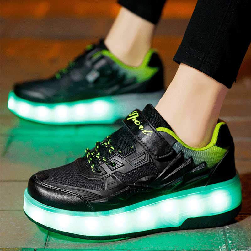 Kids Roller Skates Light up Shoes with Double Wheel for Girls Boys Birthday Gift-Q7-Black