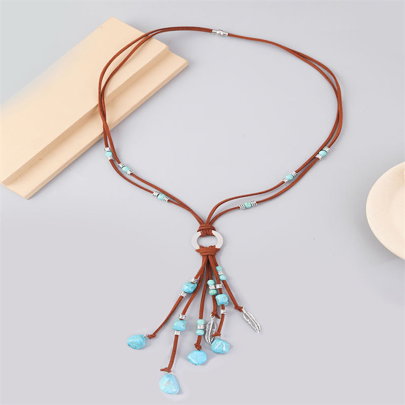 Turquoise Pendant Suede Necklace for Women-6