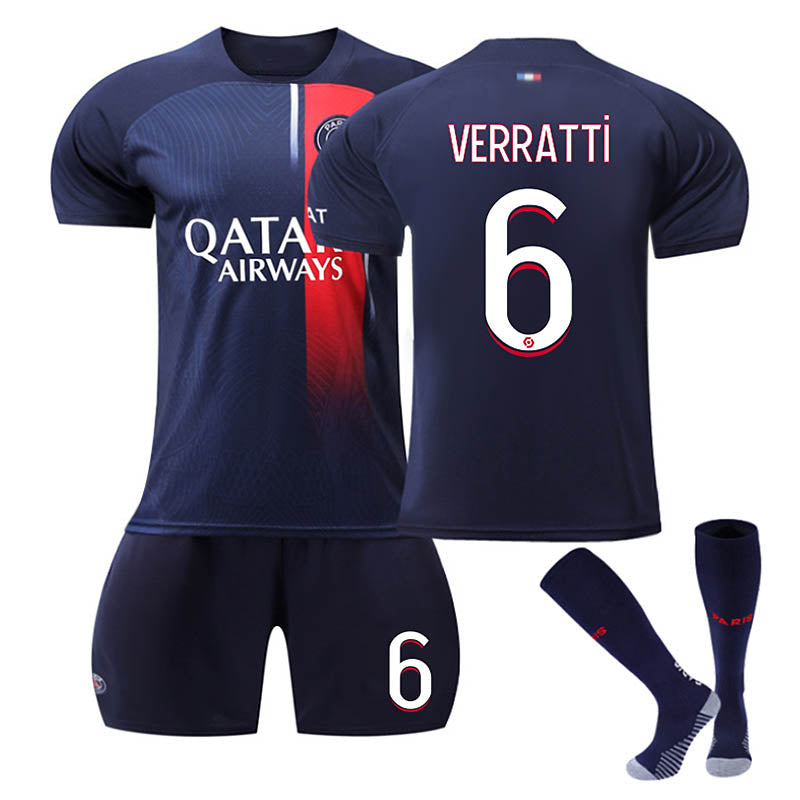 Paris Home Jersey VERRATTI #6 Soccer Jersey Kids Adult 3-Pieces Jersey Kits