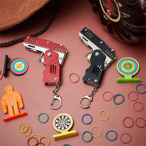 2Pcs Mini Toy Gun Foldable Rubber Band Launcher for Boy Girl-Red/Black