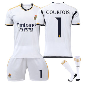 Real Madrid Home Jersey COURTOIS #1 Soccer Jersey Kids Adult 3Pcs Jersey Kits