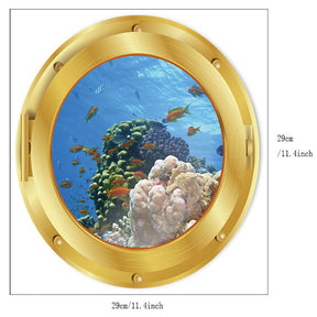 Removable 3D Under The Sea Nature Scenery Decor Submarine Gold Window Sea Fish Coral Wall Sticker